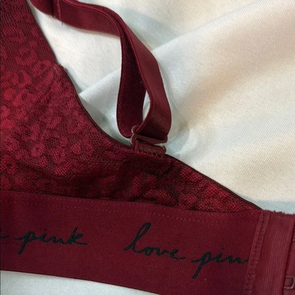 PINK Victoria's Secret Wear Everywhere, Burgundy Lace Animal Print Bra, 36DD - Picture 3 of 10